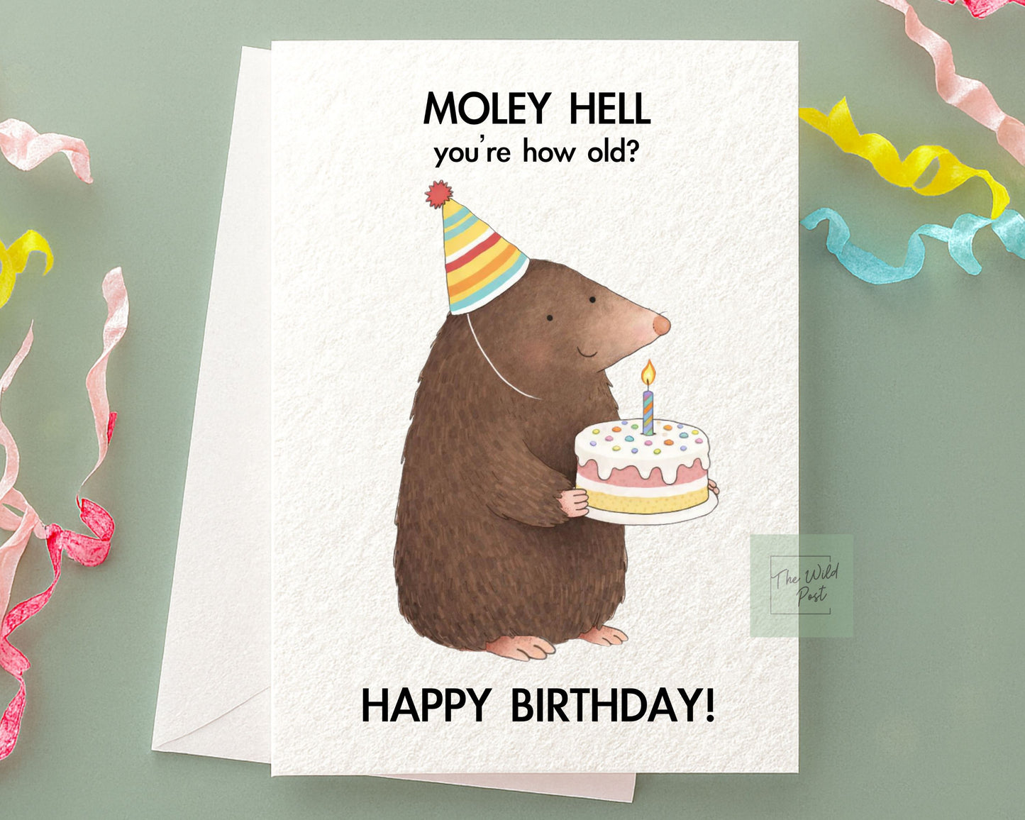 Funny Mole Birthday Card: Cute Funny Mole and Birthday Cake Humorous Design Greeting Card, Animal Gift, Moley Hell
