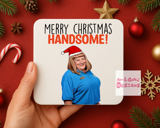 Les Funny Coaster, Hello Handsome Christmas Gift, Funny Coaster, Novelty Coaster, Rude Gift For Colleague, Friendship Gift.