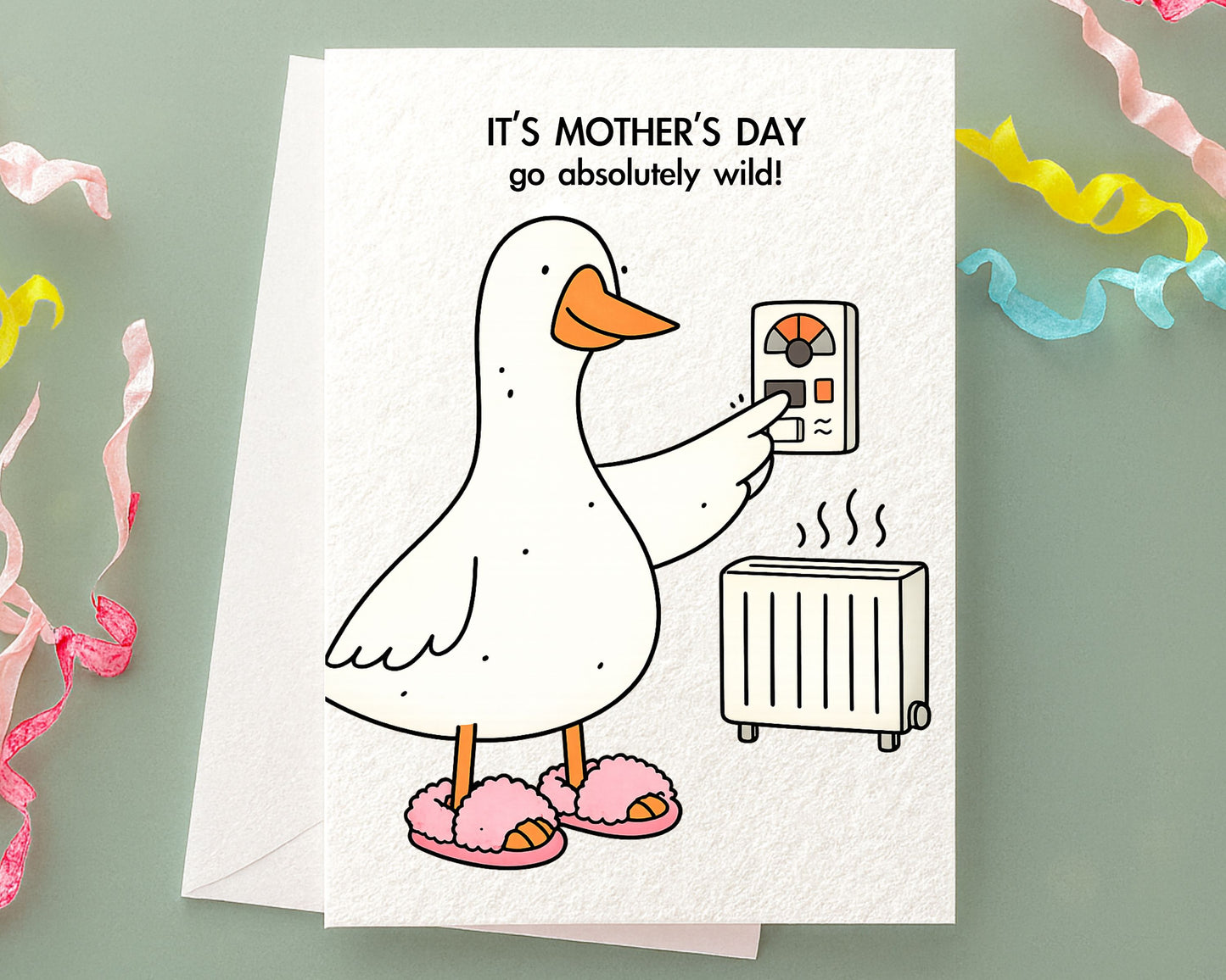 Funny Mother's Day Goose Greeting Card: Silly Mother Goose Turning On The Heating