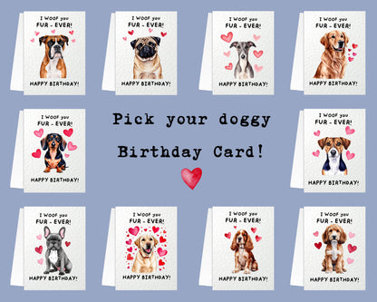 Cute Dog Card - Pick Your Favourite Breed Of Dog Birthday Card- Whippet- Dachshund - French Bulldog- Labrador - Pug - Cockapoo- Retriever