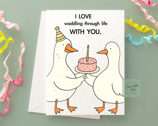 Silly Goose Couple Birthday Card, Cute Birthday Card, Funny Birthday Card For Partner