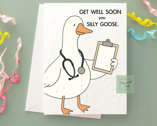 Get Well Soon Goose Card, Cute Goose Feel Better Soon Card