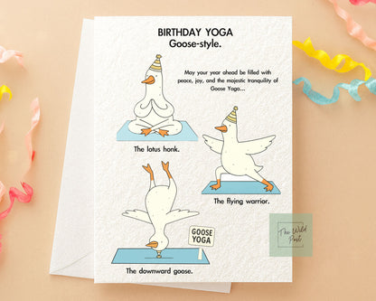 Funny Yoga Goose Birthday Card: Humorous Design For Friend, Yoga Greeting Card