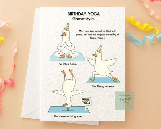 Funny Yoga Goose Birthday Card: Humorous Design For Friend, Yoga Greeting Card