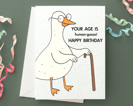 Funny Goose Birthday Card:Old Age, Your Age Is Humon- goose, Silly Greeting Card