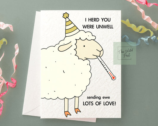 Get Well Soon Sheep Card: Humorous Feel Better Ewe Greeting Card