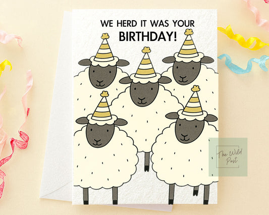 Funny Sheep Birthday Card, We Herd It Was Your Birthday Greeting Card