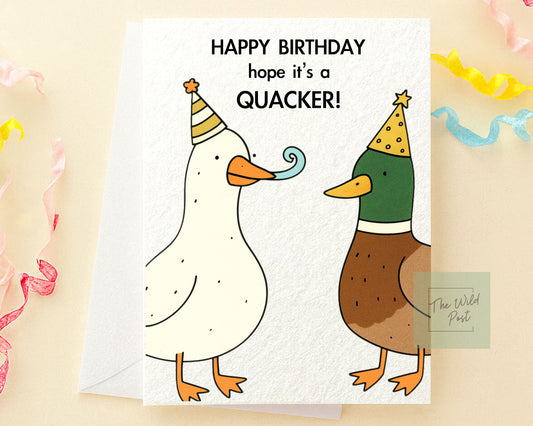 Funny Duck Birthday Card: Quacker Greeting Card, Cute Duck Animal Gift