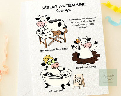 Funny Spa Cow Birthday Card: Humorous Animal Design For Friend, Spa Treatment, Self Care Greeting Card