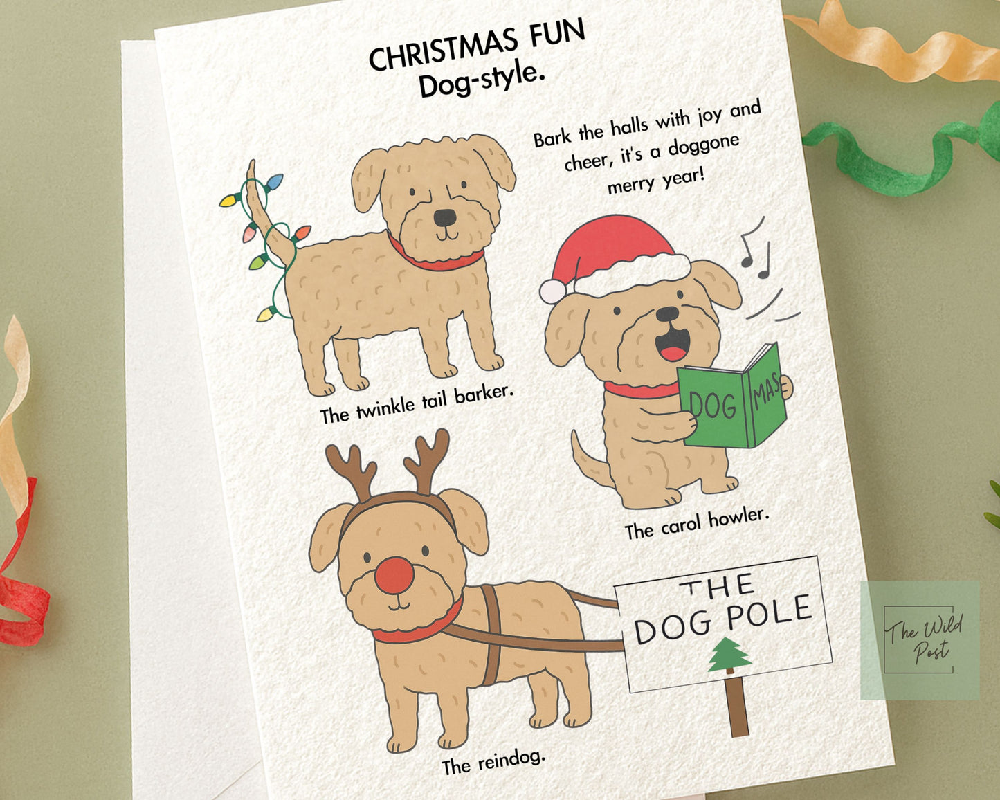 Funny Silly Dog Christmas Card: Humorous Holiday Design, Mischievous Dog Greeting Card