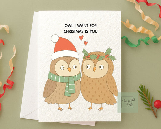 Cute Owl Christmas Card: Owl I Want For Christmas Is You Greeting Card