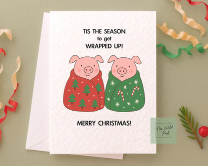 Tis The Season Pig Christmas Card: Funny Pigs In Blankets Christmas Greeting Card