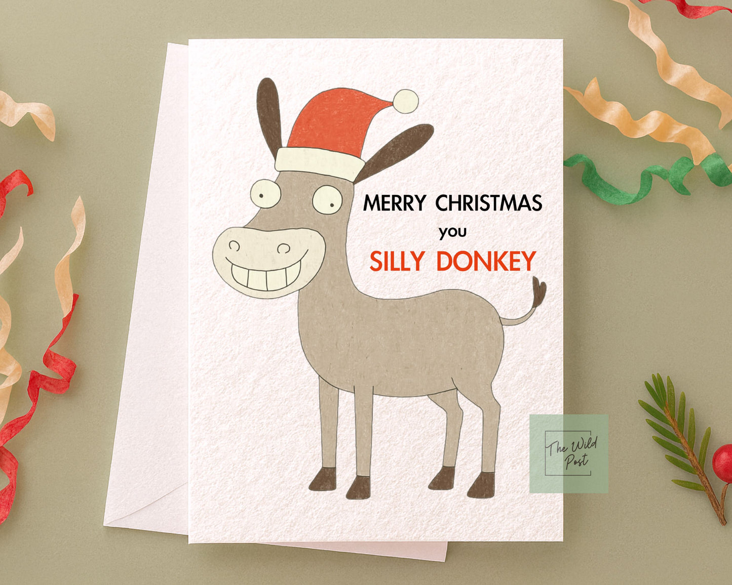 Funny Donkey Christmas Card: Silly Donkey Christmas Greeting Card, Gift For Sibling, Friend