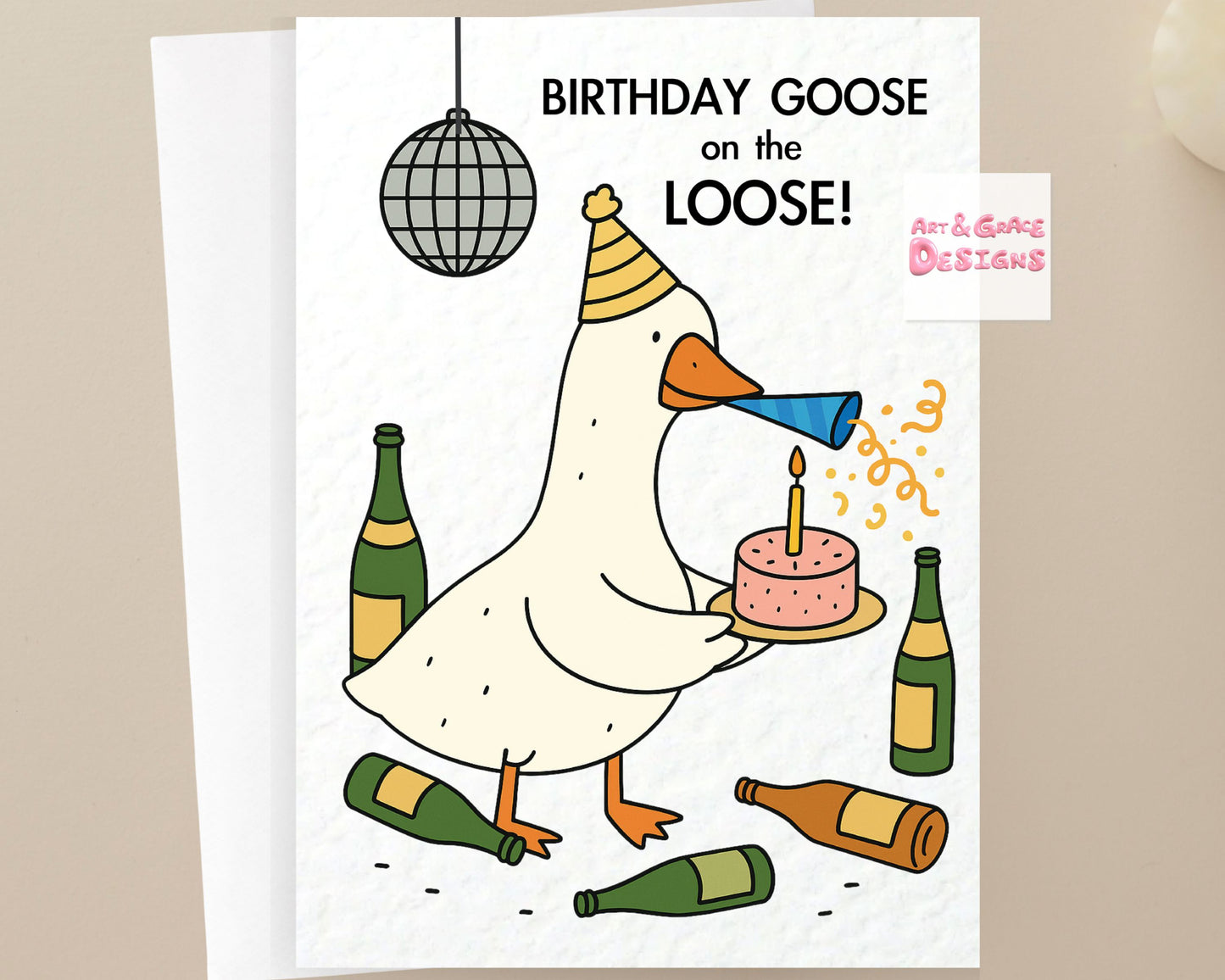 Silly Goose Birthday Card, Birthday Goose on the Loose, Cute Birthday Card, Funny Birthday Card