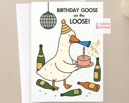 Silly Goose Birthday Card, Birthday Goose on the Loose, Cute Birthday Card, Funny Birthday Card