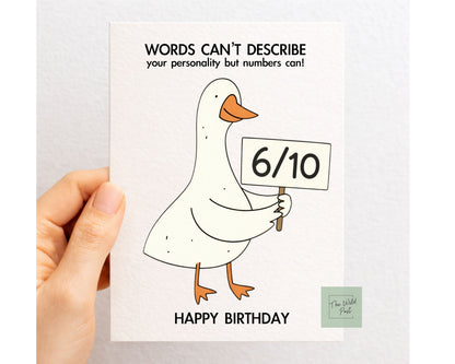 Funny Goose Birthday Card, Words Can't Describe Your Personality But Numbers Can, Rude Card For Sibling, Partner, Friend