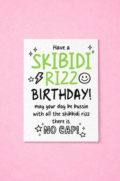 Have a Skibidi Rizz Birthday Card, Funny Gen Z Birthday Card, Teen Birthday Card, Meme Birthday, No Cap Greeting Card