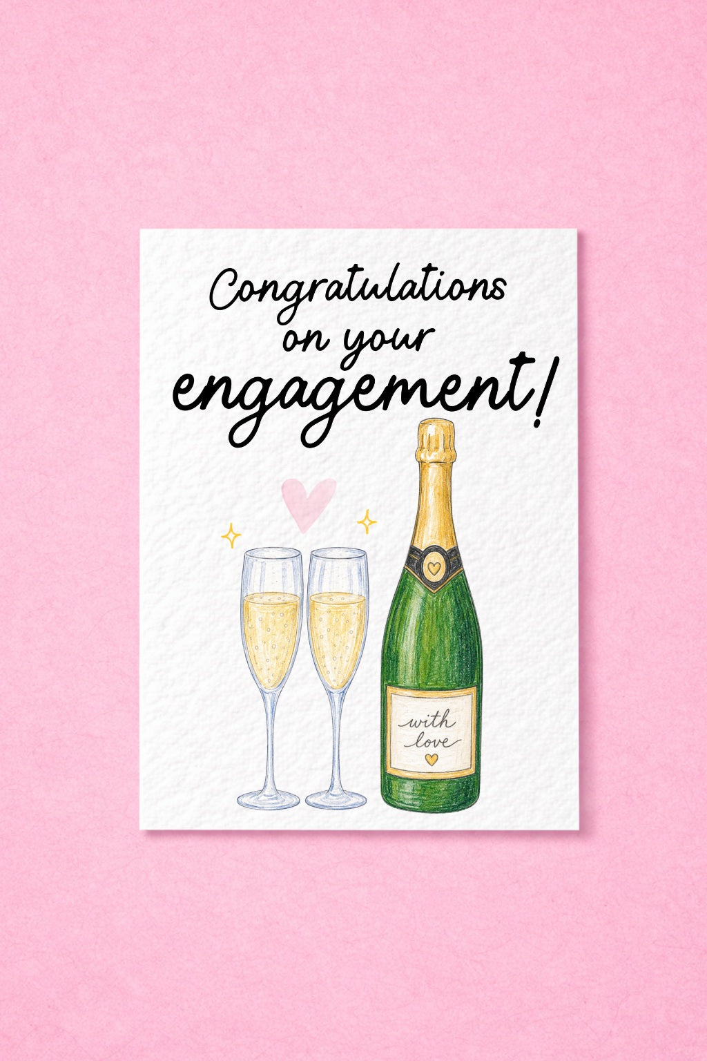 Congratulations on Your Engagement Card – Champagne & Prosecco Illustration, Engagement Celebration Card