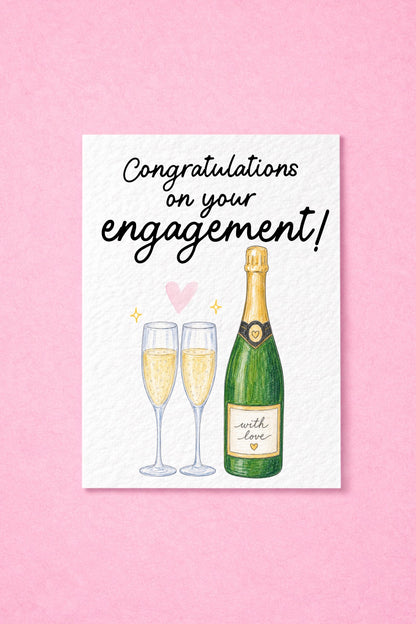 Congratulations on Your Engagement Card – Champagne & Prosecco Illustration, Engagement Celebration Card