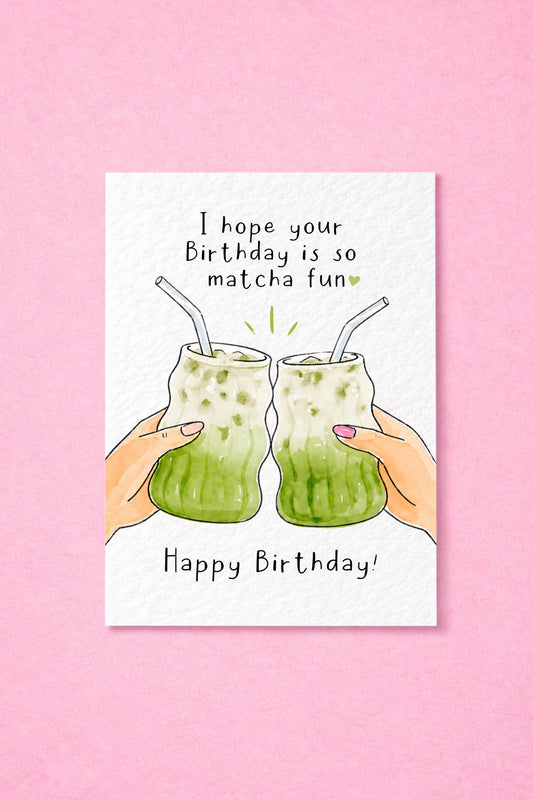 Matcha Birthday Card: Cute Milk Green Drink Greeting Card