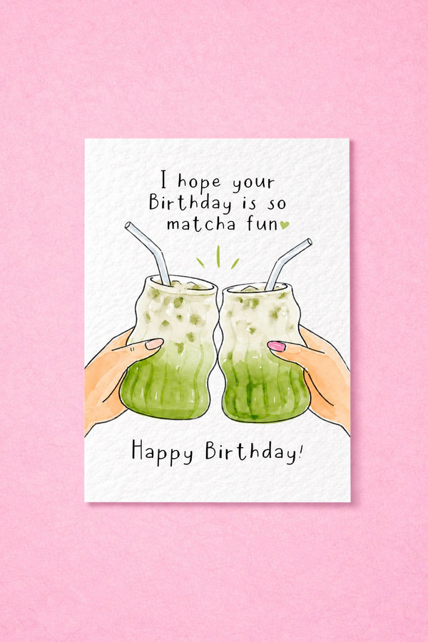 Matcha Birthday Card: Cute Milk Green Drink Greeting Card