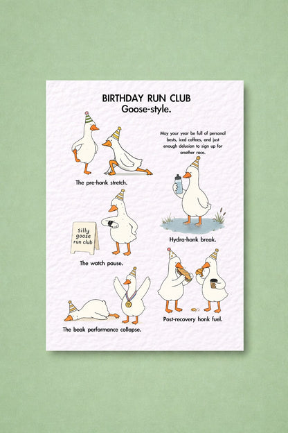 Birthday Run Club, Goose-Style Greeting Card, Funny Runners, Marathon, Half Marathon & Run Club Gift