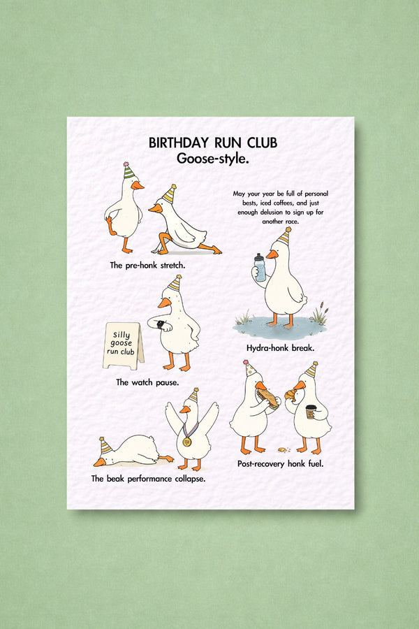 Birthday Run Club, Goose-Style Greeting Card, Funny Runners, Marathon, Half Marathon & Run Club Gift