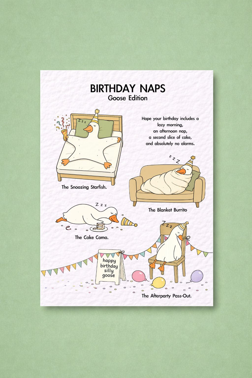 Birthday Naps Goose Birthday Card, Funny Birthday Card for Her, Him or Friend, Cute Goose Birthday Card, Humorous Birthday Greeting Card