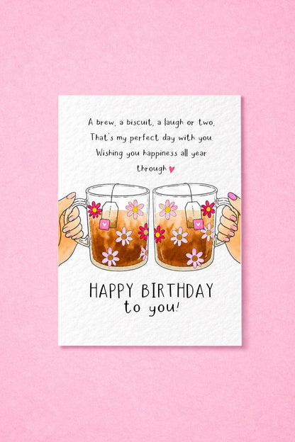 Tea Lover Birthday Card, Happy Birthday Tea Card, Best Friend Cute Tea & Biscuit Birthday Card Poem Verse Gift