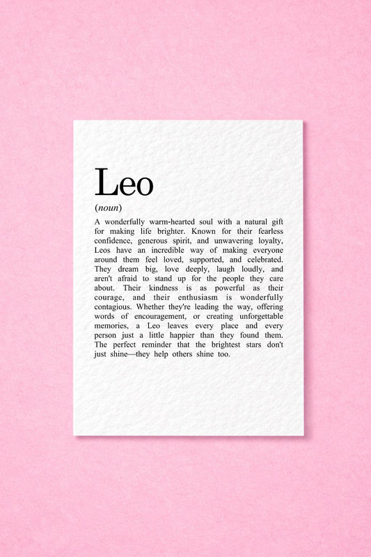 Leo Zodiac Birthday Card, Star Sign Definition Card, Astrology Leo Gift for Her, Horoscope, July August Birthday