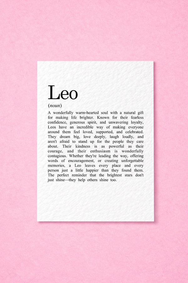Leo Zodiac Birthday Card, Star Sign Definition Card, Astrology Leo Gift for Her, Horoscope, July August Birthday