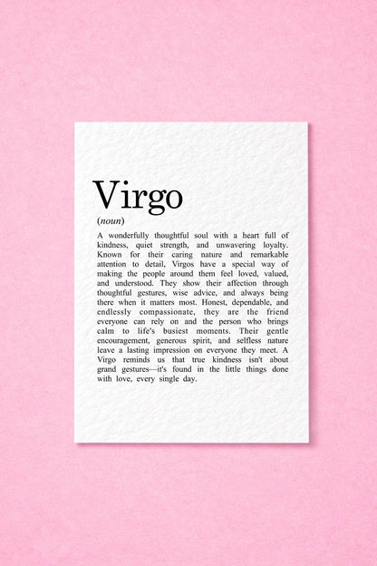 Virgo Zodiac Birthday Card, Star Sign Definition Card, Astrology, Virgo Gift for Her, Horoscope Card, August September Birthday