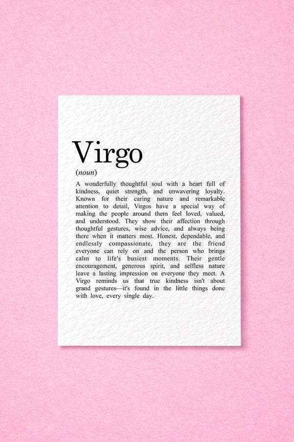 Virgo Zodiac Birthday Card, Star Sign Definition Card, Astrology, Virgo Gift for Her, Horoscope Card, August September Birthday
