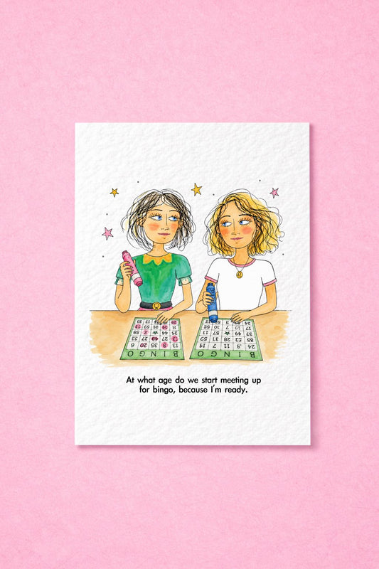 Funny Bingo Card, Quirky Illustration Birthday Card for Friend, Humorous, Funny, Aging, Best Friend