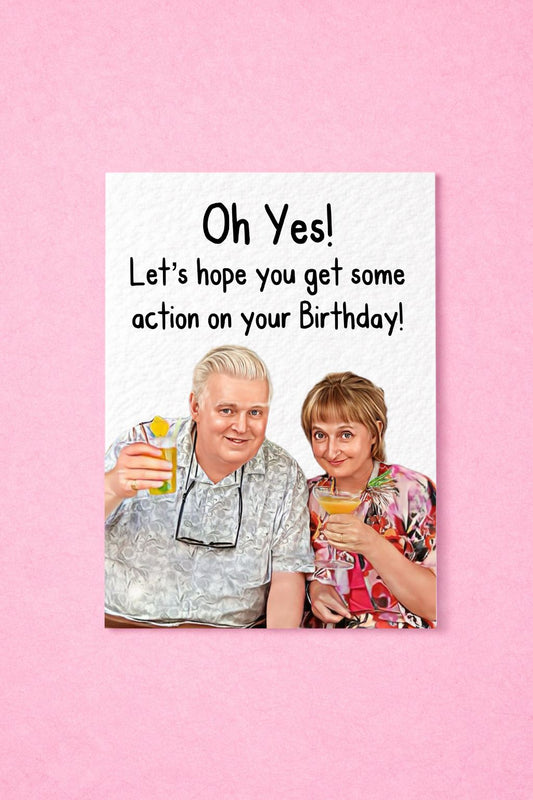 Benidorm Greeting Card - Jacqueline and Donald- Humorous Card- Funny Couple