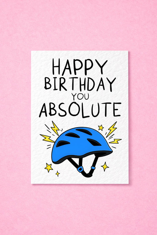 Funny Cycling Birthday Card, Happy Birthday You Absolute Helmet Card, Cyclist Bike Lover Greeting Card, Humour