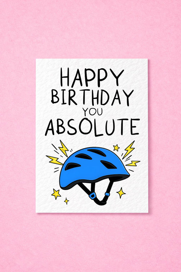 Funny Cycling Birthday Card, Happy Birthday You Absolute Helmet Card, Cyclist Bike Lover Greeting Card, Humour