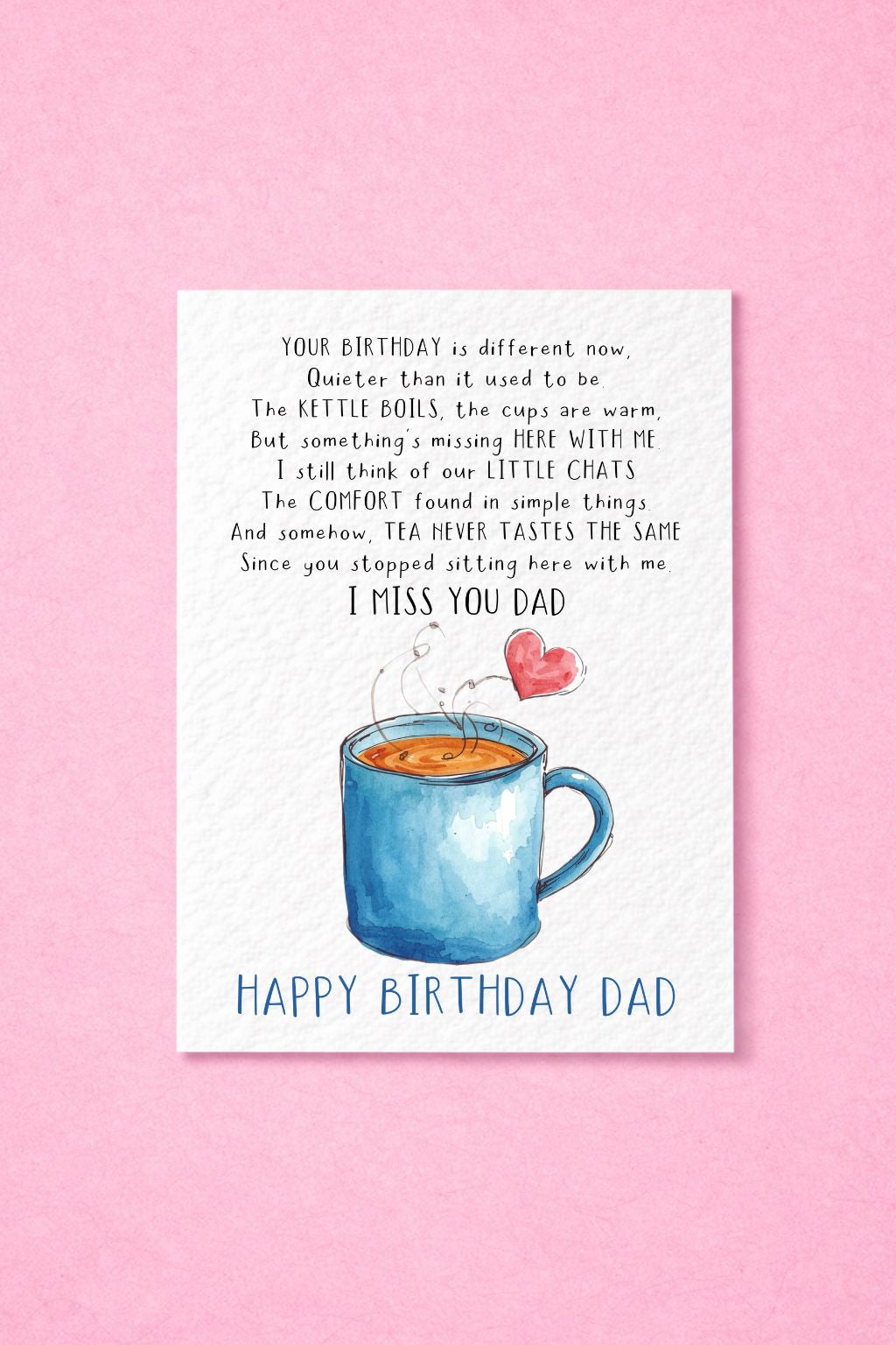 Grief Birthday Card for Dad, Memorial Dad Card, Sympathy Card for Loss of Father, Tea Cup Remembrance Card