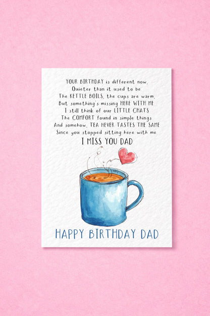 Grief Birthday Card for Dad, Memorial Dad Card, Sympathy Card for Loss of Father, Tea Cup Remembrance Card