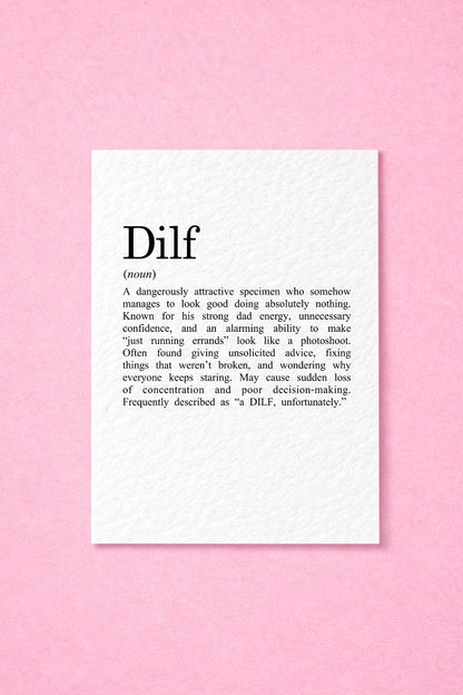DILF Funny Greeting Card, Hilarious Dictionary Definition Birthday Card for Husband, Boyfriend, Dad Joke, Gag Meaning