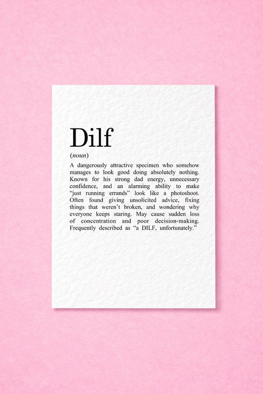 DILF Funny Greeting Card, Hilarious Dictionary Definition Birthday Card for Husband, Boyfriend, Dad Joke, Gag Meaning