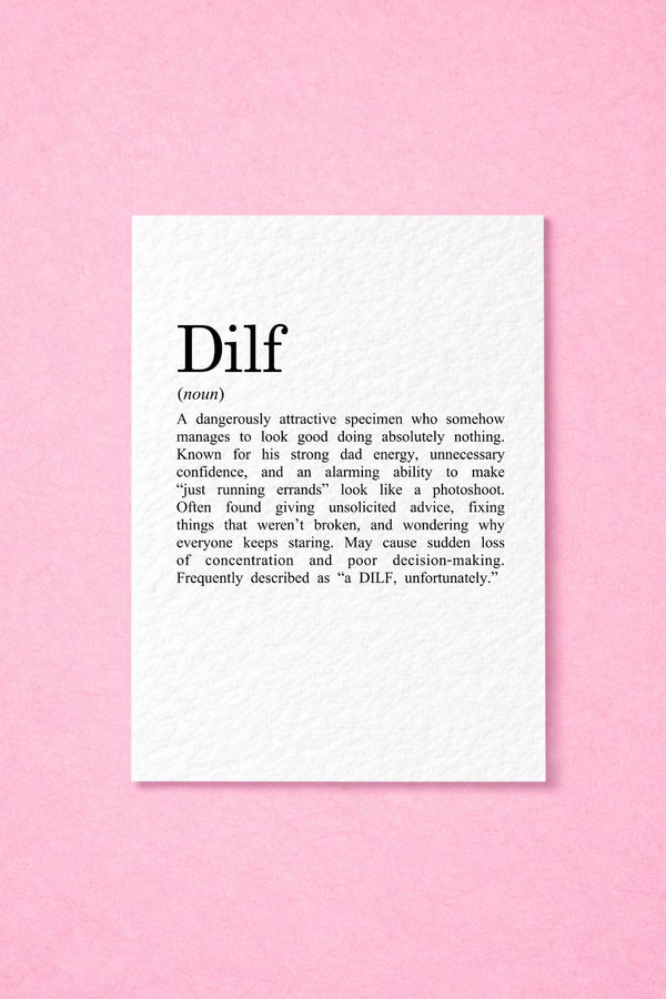 DILF Funny Greeting Card, Hilarious Dictionary Definition Birthday Card for Husband, Boyfriend, Dad Joke, Gag Meaning