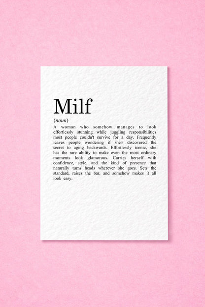 MILF Funny Greeting Card, Cheeky Birthday for Wife or Girlfriend,  Funny Mother's Day, Dictionary Definition Gift