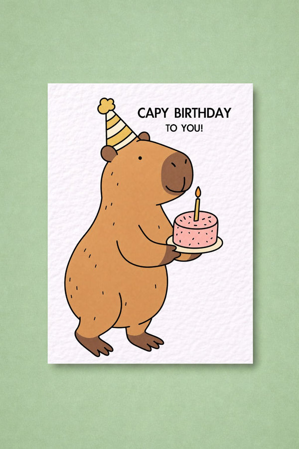 Funny “Capy Birthday to You!” Cute Capybara Holding Birthday Cake Greeting Gift