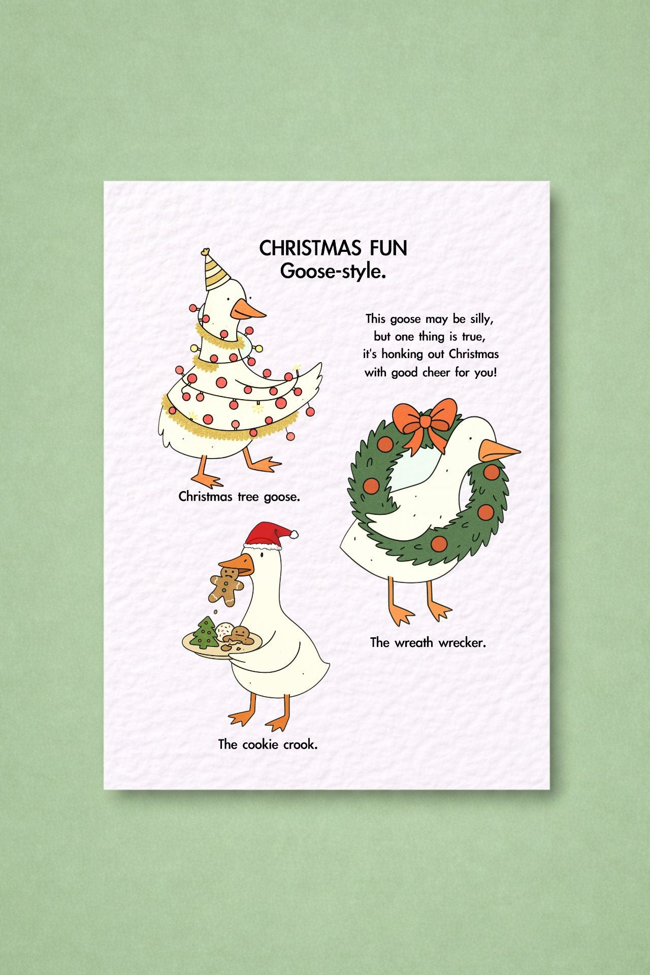 Funny Silly Goose Christmas Card: Humorous Holiday Design, Mischievous Funny Goose Greeting Card