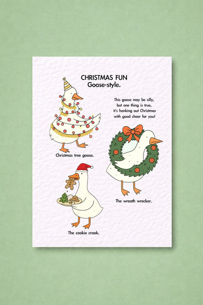 Funny Silly Goose Christmas Card: Humorous Holiday Design, Mischievous Funny Goose Greeting Card