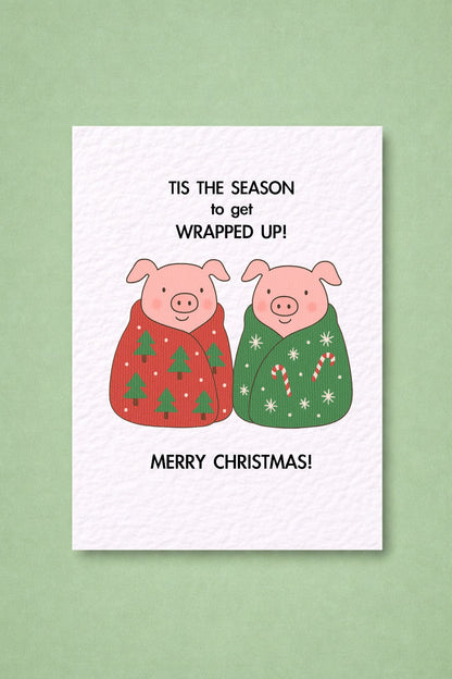 Tis The Season Pig Christmas Card: Funny Pigs In Blankets Christmas Greeting Card