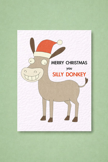 Funny Donkey Christmas Card: Silly Donkey Christmas Greeting Card, Gift For Sibling, Friend