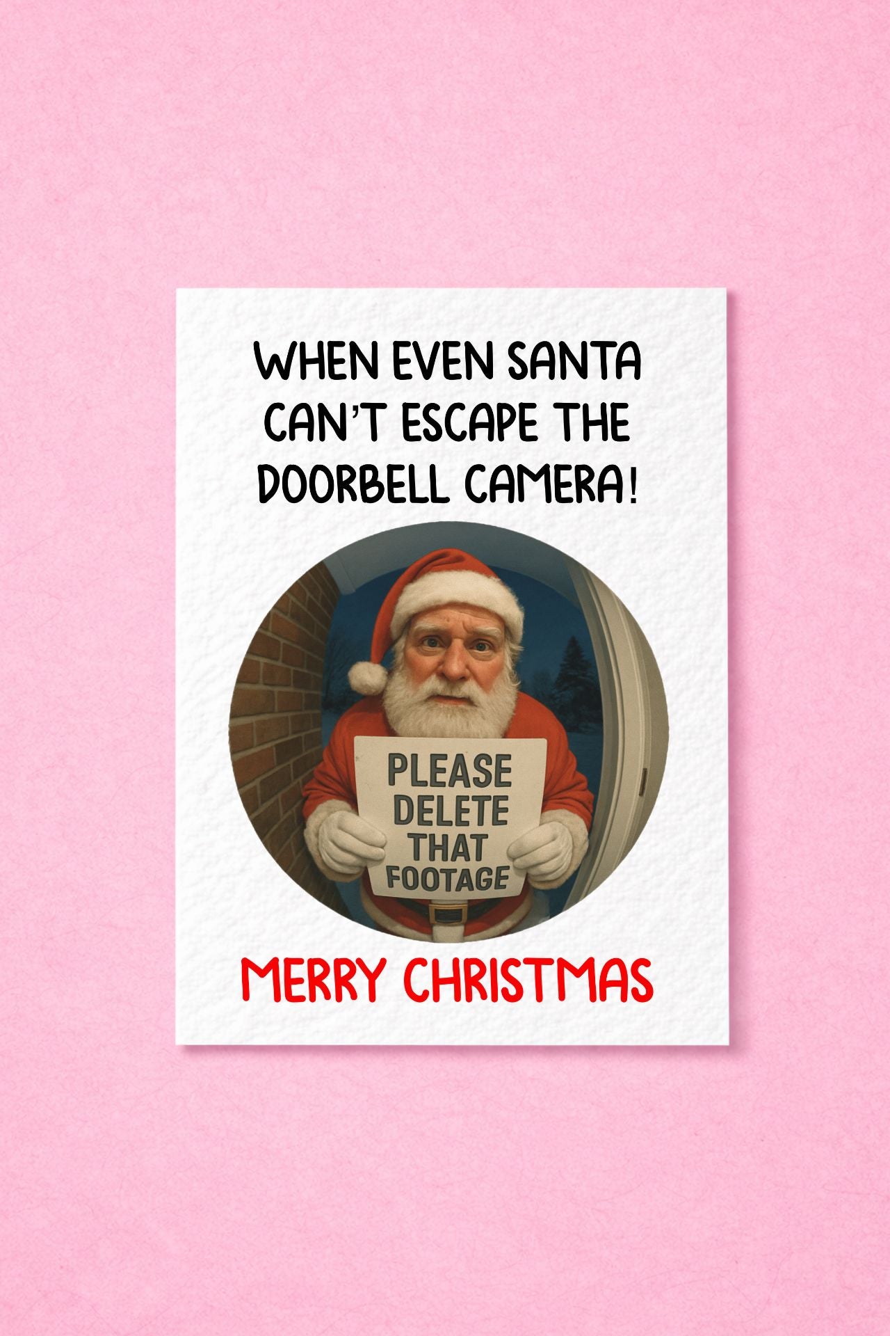 Funny Doorbell Santa Camera Christmas Card, Merry Christmas Card, Home Security Cam Santa Footage Greeting Card
