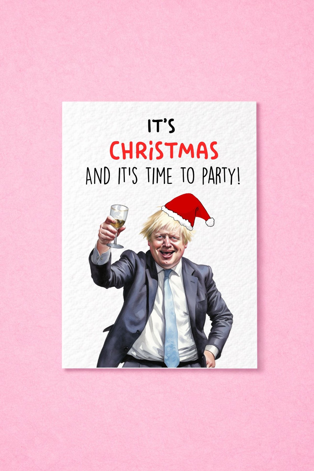 Boris Johnson Christmas Greeting Card - Funny Boris Johnson Holding Card- Work Event- Party- Boris Johnson Dancing